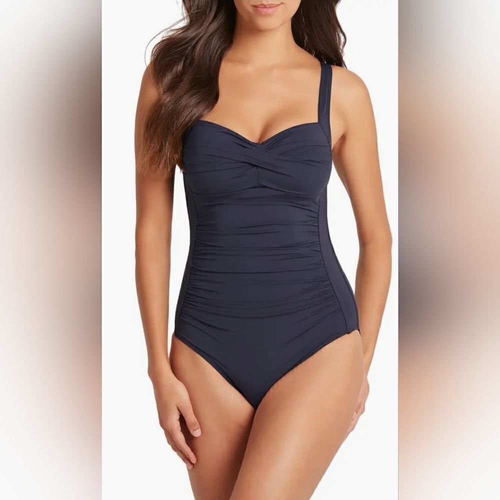 Sea Level Swim Eco Essentials Twist Front One Piece NWOT sz 12 Night sky blue